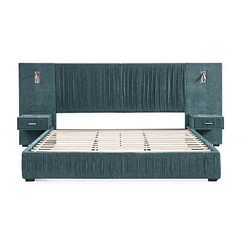 Trikiousd Upholstered Platform Bed with Nightstands and Adjustable Reading Lights