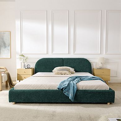 Trikiousd Upholstered Bed Frame with Tall Curved Headboard and Premium Fabric