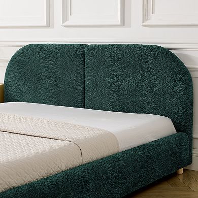 Trikiousd Upholstered Bed Frame with Tall Curved Headboard and Premium Fabric