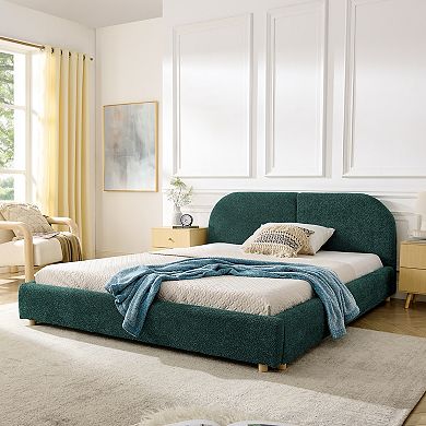 Trikiousd Upholstered Bed Frame with Tall Curved Headboard and Premium Fabric