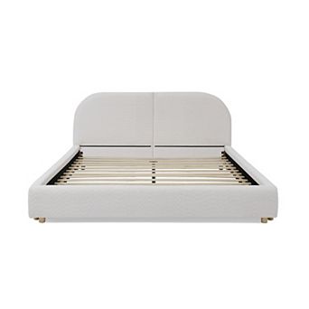 Trikiousd Upholstered Bed Frame with Tall Curved Headboard and Premium Fabric