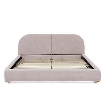 Trikiousd Upholstered Bed Frame with Tall Curved Headboard and Premium Fabric