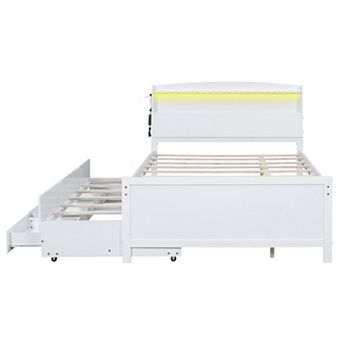 Trikiousd Wood Storage Platform Bed with LED Headboard, Twin Size Trundle and 3 Drawers