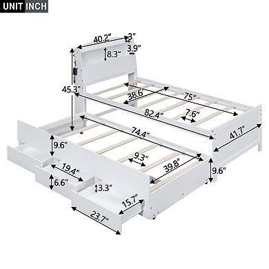 Trikiousd Wood Storage Platform Bed with LED Headboard, Twin Size Trundle and 3 Drawers