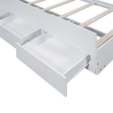 Trikiousd Wood Storage Platform Bed with LED Headboard, Twin Size Trundle and 3 Drawers