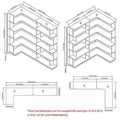 Trikiousd Set of 2 Modular Corner Bookcases with Open Storage Shelves