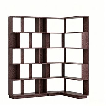 Trikiousd Set of 2 Modular Corner Bookcases with Open Storage Shelves