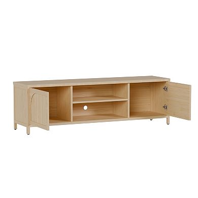 Trikiousd Bamboo TV Cabinet with Open Shelves and Storage Doors