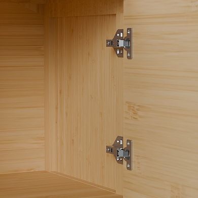 Trikiousd Bamboo TV Cabinet with Open Shelves and Storage Doors