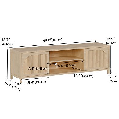 Trikiousd Bamboo TV Cabinet with Open Shelves and Storage Doors