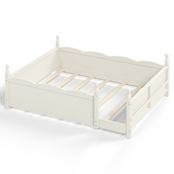 Trikiousd Wood Floor Bed with Beside Book Shelf, Low Montessori Bed Kids Bed Frame