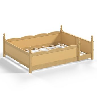 Trikiousd Wood Floor Bed with Beside Book Shelf, Low Montessori Bed Kids Bed Frame