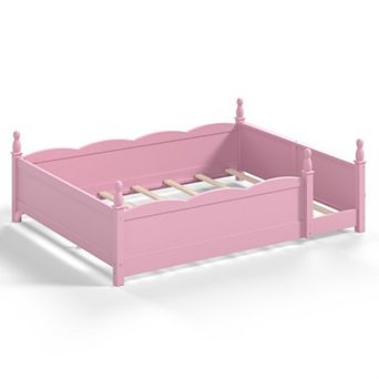 Trikiousd Wood Floor Bed with Beside Book Shelf, Low Montessori Bed Kids Bed Frame