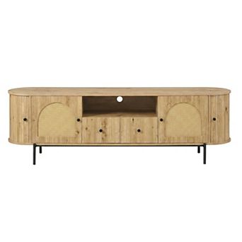 Trikiousd American Style TV Stand with Rattan Doors and Hidden Storage