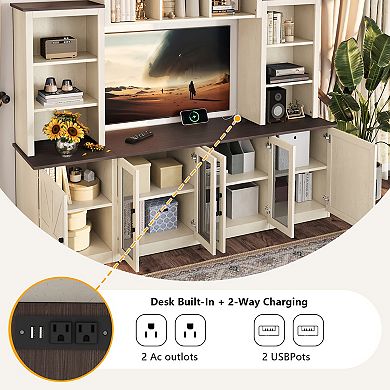 Trikiousd Wall Unit Entertainment Center TV Stand with Charging Station and Storage Cabinets
