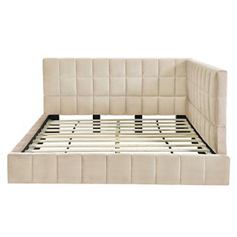Trikiousd Full Size Daybed Corner Bed Upholstered Sofa Bed Frame w/ Comfortable Backrest & Armrests