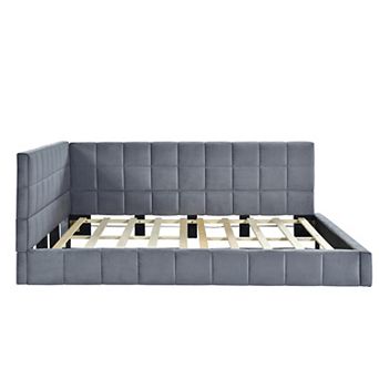 Trikiousd Full Size Daybed Corner Bed Upholstered Sofa Bed Frame w/ Comfortable Backrest & Armrests