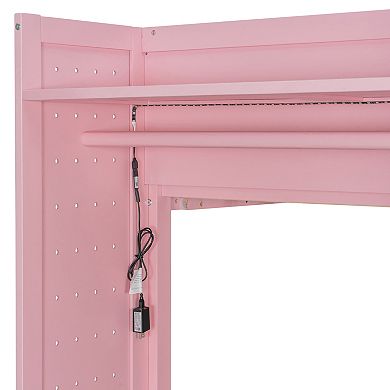 Trikiousd Twin Size Kids Bunk Bed with 4 Storage Drawers, Hanging Rail, Light, Dual Pegboards