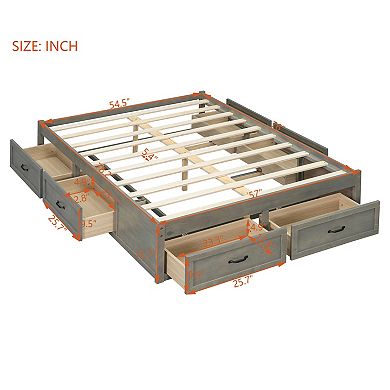 Trikiousd Storage Bed Wood Frame Platform Bed with 6 Storage Drawers, Without Headboard