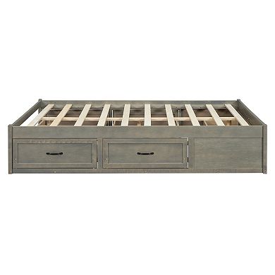 Trikiousd Storage Bed Wood Frame Platform Bed with 6 Storage Drawers, Without Headboard