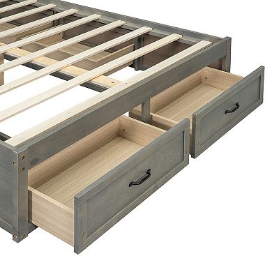 Trikiousd Storage Bed Wood Frame Platform Bed with 6 Storage Drawers, Without Headboard
