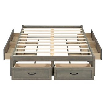 Trikiousd Storage Bed Wood Frame Platform Bed with 6 Storage Drawers, Without Headboard