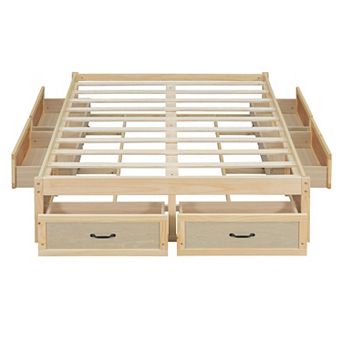 Trikiousd Storage Bed Wood Frame Platform Bed with 6 Storage Drawers, Without Headboard