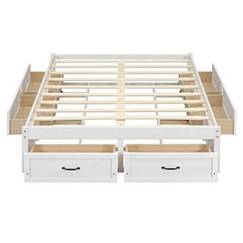 Trikiousd Storage Bed Wood Frame Platform Bed with 6 Storage Drawers, Without Headboard