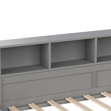Trikiousd Twin Size Corner Bed Frame L-Shape Wood Platform Bed w/ 3 Drawers, Daybed w/ Bookshelf