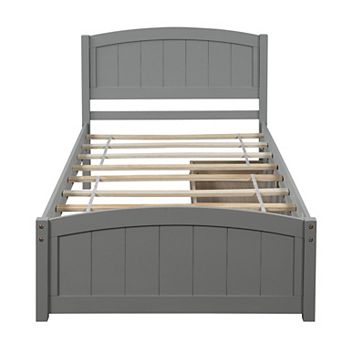 Trikiousd Twin Bed with 2 Storage Drawers, Wood Panel Bed Platform Bed for Kids Teens Adults