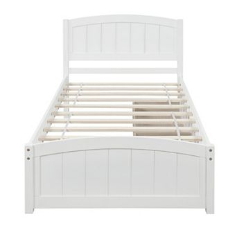 Trikiousd Twin Bed with 2 Storage Drawers, Wood Panel Bed Platform Bed for Kids Teens Adults