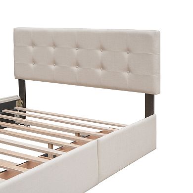 Trikiousd Modern Linen Upholstered Bed Queen Size Platform Bed Frame w/2 Drawers & 1 Twin XL Trundle