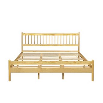 Trikiousd Pine Wood Low Profile Bed Platform Bed Frame with Headboard, No Box Spring Needed
