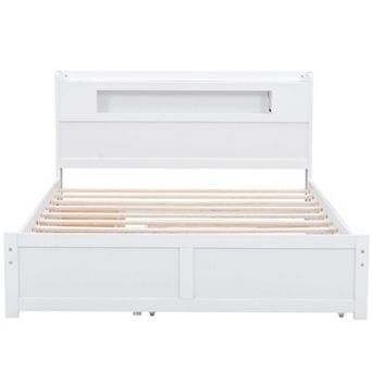 Trikiousd Modern Wooden Platform Bed Queen Size Storage Bed with LED Headboard, 2 Drawers & Trundle