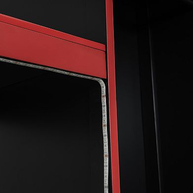 Trikiousd Gaming Bed Frame Wood Loft Bed with Built-in Desk, Wardrobe, Storage Drawer & LED