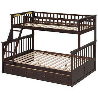 Trikiousd Twin Over Full Bunk Bed with 2 Drawers, Wood Convertible Bed Frame, No Box Spring Needed