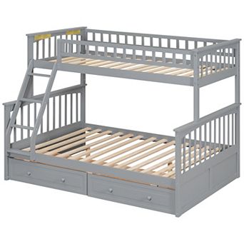 Trikiousd Twin Over Full Bunk Bed with 2 Drawers, Wood Convertible Bed Frame, No Box Spring Needed
