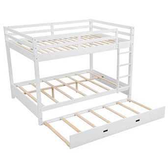 Trikiousd Queen Over Queen Size Bunk Bed with Trundle, Solid Wood Bed Frame for Kids, Adults