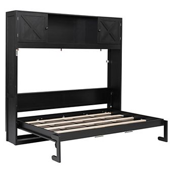 Trikiousd Modern Murphy Bed Hideaway Wall Foldable Bed with Top Cabinet