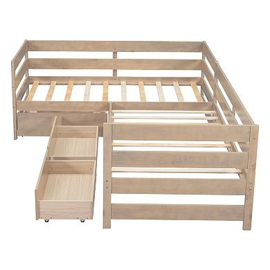 Trikiousd L-Shaped Platform Bed Twin Size Corner Bed Frame with 3 Storage Drawers