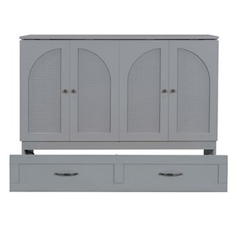 Trikiousd Murphy Cabinet Bed w/Storage Drawer, Full-Size Foldable Wall Bed Frame w/Charging Station