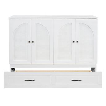 Trikiousd Murphy Cabinet Bed w/Storage Drawer, Full-Size Foldable Wall Bed Frame w/Charging Station