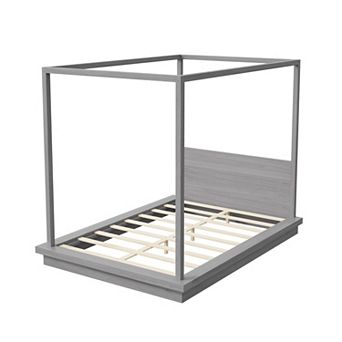 Trikiousd Canopy Platform Bed Solid Wood Four Poster Bed Floor Bed with Headboard