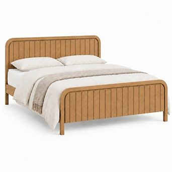 Trikiousd Solid Wood Bed Frame Modern Platform Bed Low Profile Panel Bed, Noise-Free Design