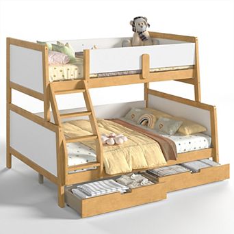 Trikiousd Twin Over Full Bunk Bed with 2 Drawers, Solid Wood Convertible Bed Frame