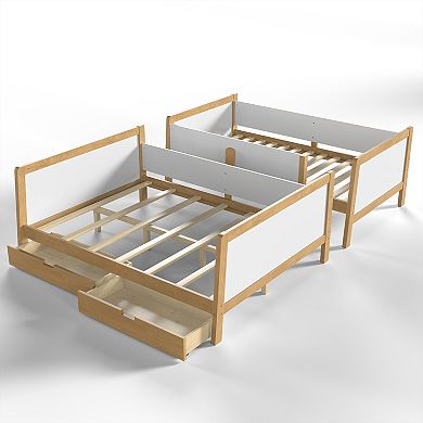 Trikiousd Twin Over Full Bunk Bed with 2 Drawers, Solid Wood Convertible Bed Frame