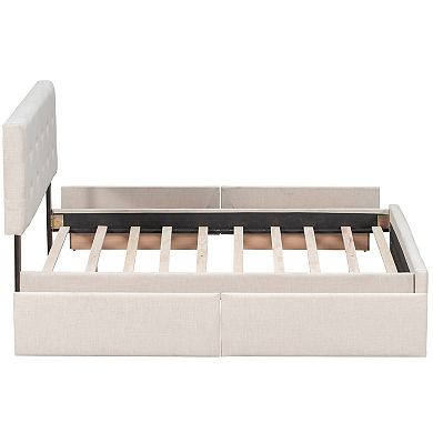 Trikiousd Modern Queen Size Storage Bed Frame Linen Upholstered Platform Bed with 4 Drawers