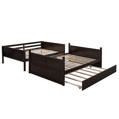 Trikiousd Full Over Full Bunk Bed with Twin Trundle, 3-in-1 Solid Wood Bed Converts to 2 Full Beds