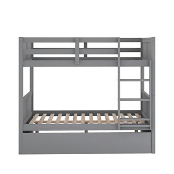 Trikiousd Full Over Full Bunk Bed with Twin Trundle, 3-in-1 Solid Wood Bed Converts to 2 Full Beds