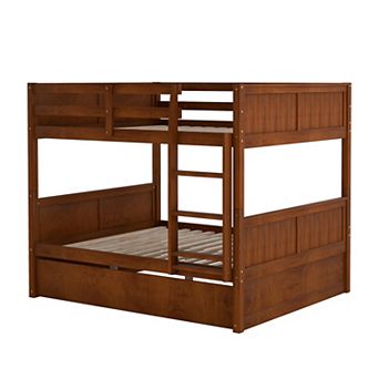 Trikiousd Full Over Full Bunk Bed with Twin Trundle, 3-in-1 Solid Wood Bed Converts to 2 Full Beds